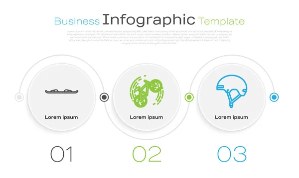 Set line Snowboard, Bicycle trick and Helmet. Business infographic template. Vector — Stock Vector