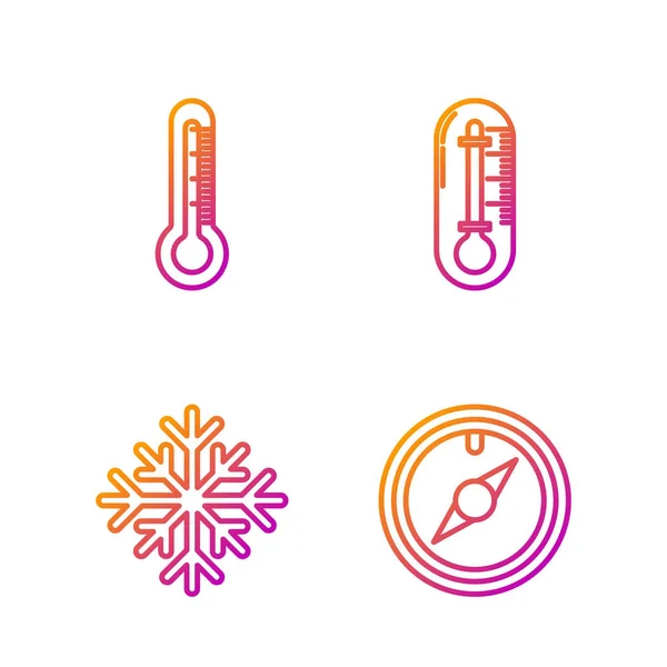 Set line Rosa de viento, Copo de nieve, Termómetro y Termómetro. Iconos de color degradado. Vector — Vector de stock