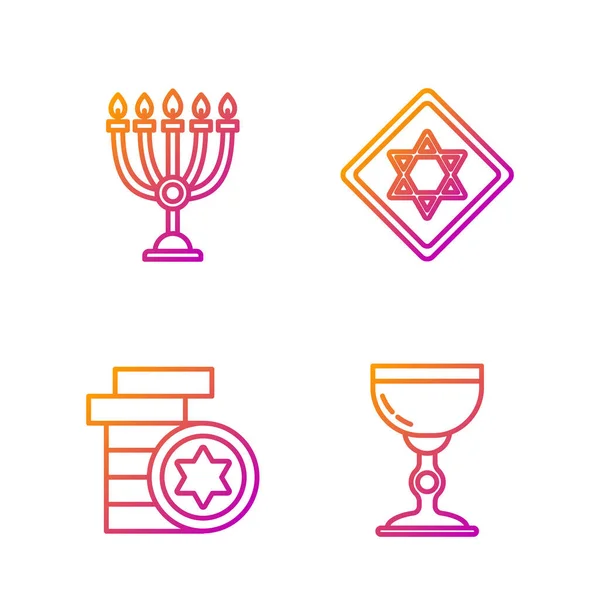 设置一系列犹太高脚杯，犹太硬币，光明节和大卫之星。 明亮的色彩图标。 B.病媒 — 图库矢量图片