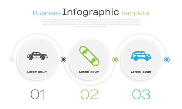 Definir linha Sedan carro, Skate e Hatchback carro. Modelo de infográfico de negócios. Vetor — Vetor de Stock