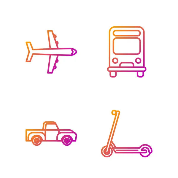 Set line Scooter, camioneta, avión y autobús. Iconos de color degradado. Vector — Vector de stock