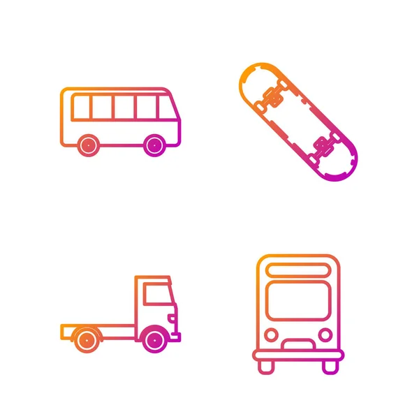 Linienbus, Lieferwagen, Bus und Skateboard. Farbverlauf-Symbole. Vektor — Stockvektor