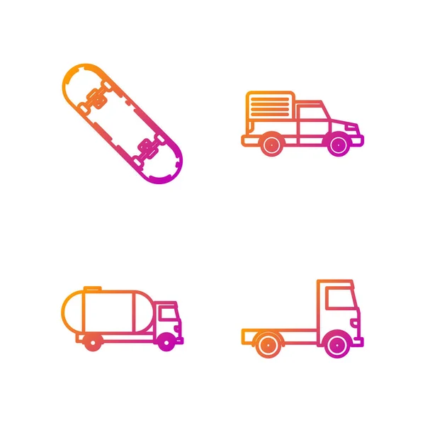 采购产品布线运送货车,油轮卡车,滑板和运送货车. 明亮的色彩图标。 B.病媒 — 图库矢量图片