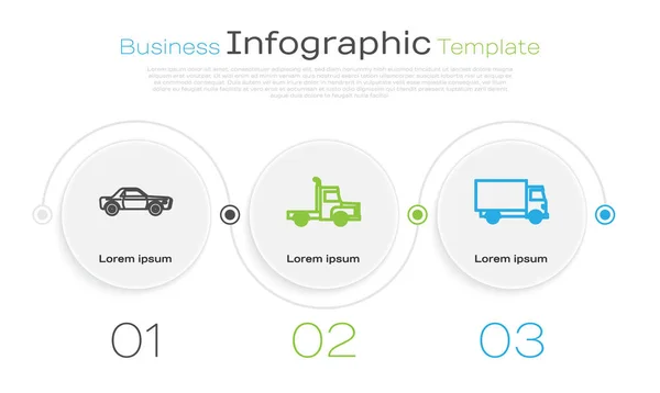 Установить линию Седан автомобиль, Доставка грузовой автомобиль грузовик и Доставка грузовой автомобиль. Бизнес-инфографический шаблон. Вектор — стоковый вектор