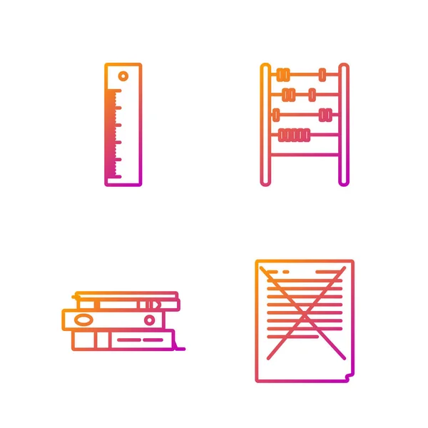 Establecer línea Examen de papel con respuestas incorrectas encuesta, carpetas de Office con papeles y documentos, Gobernante y Abacus. Iconos de color degradado. Vector — Archivo Imágenes Vectoriales