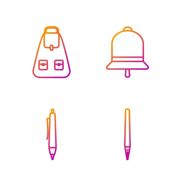 Set line Pen, Pen, School backpack and Ringing bell. Gradient color icons. Vector — 스톡 벡터