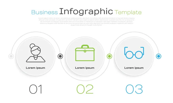 Defina a linha Professor, Maleta e Óculos. Modelo de infográfico de negócios. Vetor — Vetor de Stock