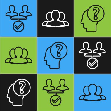 Çizgi Proje Ekibi tabanı, soru işaretli insan kafası ve Kullanıcı grup simgesi. Vektör