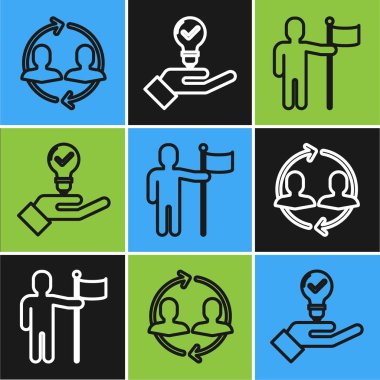 İnsan kaynakları, elinde bayrak tutan adam ve elinde ampul olan adam. Vektör