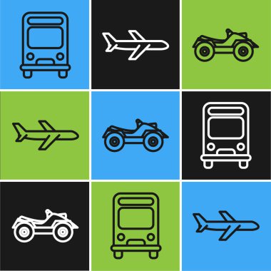 Otobüs, tüm arazi araçları ya da Atv motosiklet ve uçak simgesini ayarlayın. Vektör