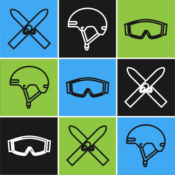 设置线Ski和棍棒，Ski护目镜和Helmet图标。 B.病媒 — 图库矢量图片