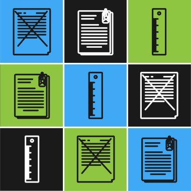 Sınav kağıdını yanlış cevaplar anketi, cetvel ve dosya belgesi ve ataç simgesiyle ayarla. Vektör