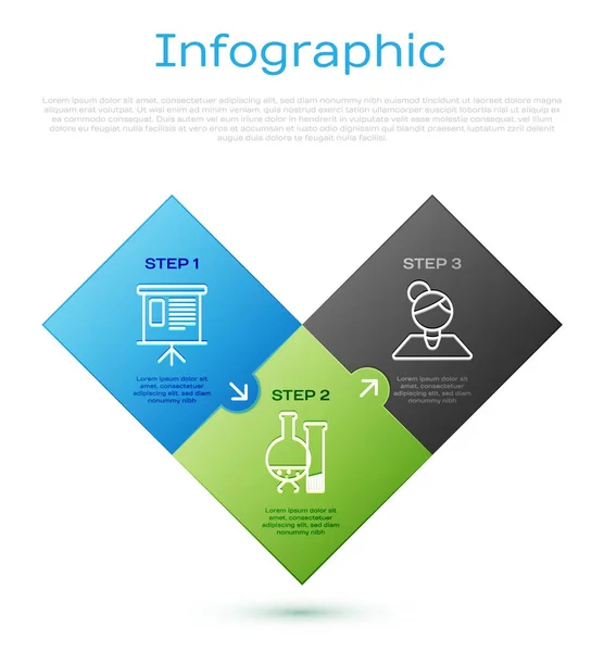 Stel lijn in Presentatie financiële raad met grafiek, schema, grafiek, diagram, infographic, taartgrafiek, Leraar en Testbuis en kolf chemische laboratoriumtest. Bedrijfsinfographic sjabloon. Vector — Stockvector