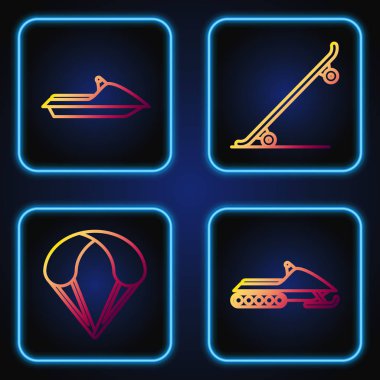 Hattı Snowmobile, Paraşüt, Jet ski ve Kaykay 'a ayarla. Renk simgeleri. Vektör