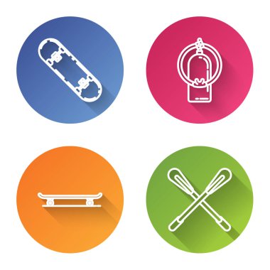 Çizgili kaykay numarası, Aqualung, Kaykay ve Çapraz Kürek. Renkli daire düğmesi. Vektör