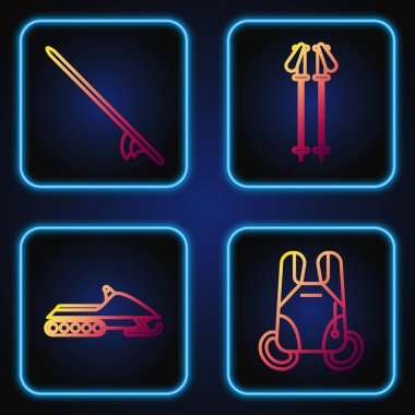 Paraşüt, kar aracı, sörf tahtası ve kayak direklerini ayarlayın. Renk simgeleri. Vektör