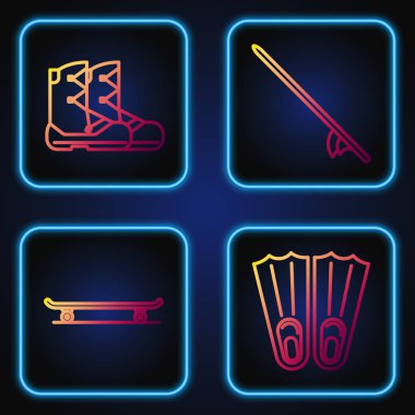 Yüzme, kaykay, botlar ve sörf tahtaları için kauçuk yüzgeçler ayarlayın. Renk simgeleri. Vektör