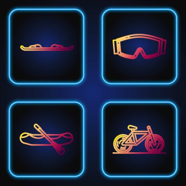 Hat oluşturun Bisiklet, Rafting botu, Snowboard ve Kayak gözlükleri. Renk simgeleri. Vektör