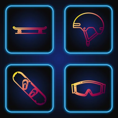 Ski gözlükleri, Snowboard, Kaykay ve Miğfer. Renk simgeleri. Vektör