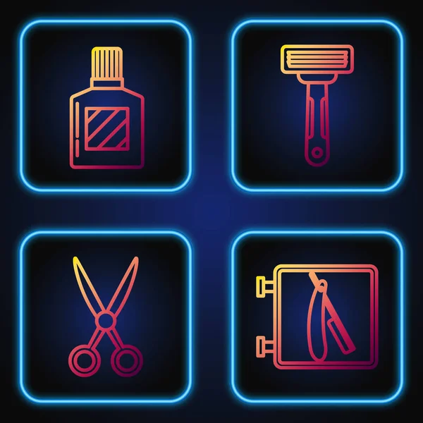 Set line Barbershop with razor, Scissors hairdresser, Aftershave and Shaving razor. Gradient color icons. Vector — Stock Vector