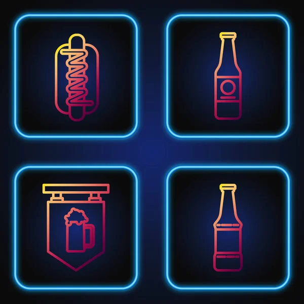 Set line láhev od piva, pouliční tabule se sklenicí piva, sendvič s hořčicí a lahví od piva. Barevné ikony přechodu. Vektor — Stockový vektor