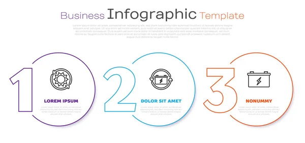 Définir la ligne Panneau d'énergie solaire, batterie avec symbole de recyclage et batterie de voiture. Modèle d'infographie d'entreprise. Vecteur — Image vectorielle