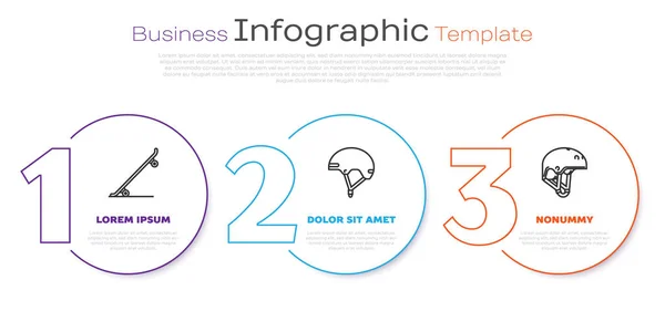 Set line Skateboard, Helmet and Helmet. Business infographic template. Vector — Stock Vector