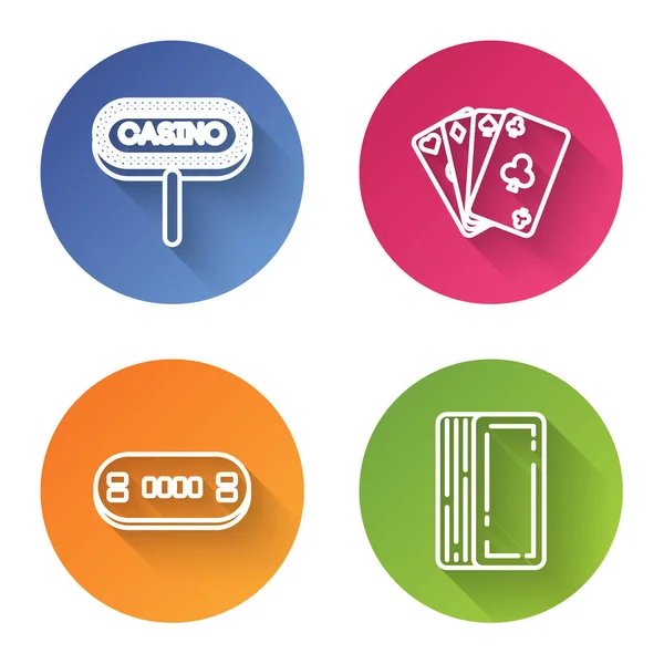 Set Line Casino-Schild, Spielkarten, Pokertisch und Kartenspiel. Farbkreis-Taste. Vektor — Stockvektor