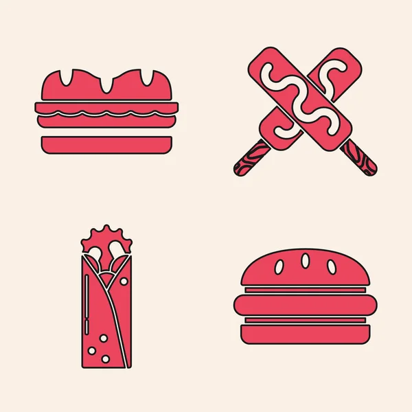 Set Burger, Sandwich, Helado y Doner icono de kebab. Vector — Vector de stock