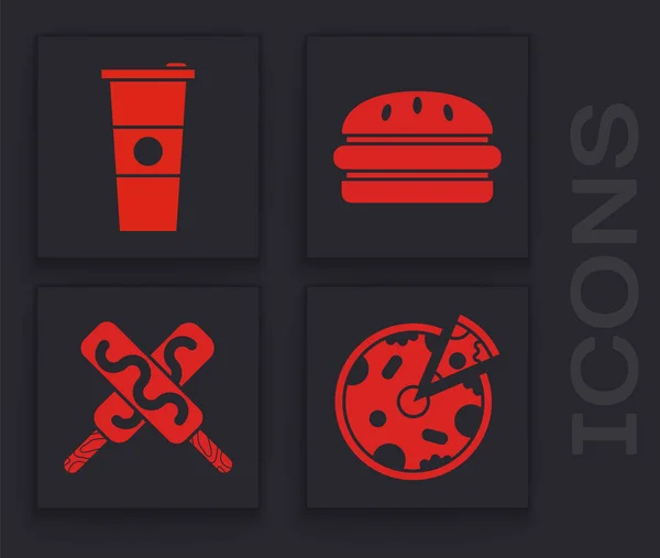 设置比萨,纸杯和水,汉堡和冰淇淋图标. B.病媒 — 图库矢量图片