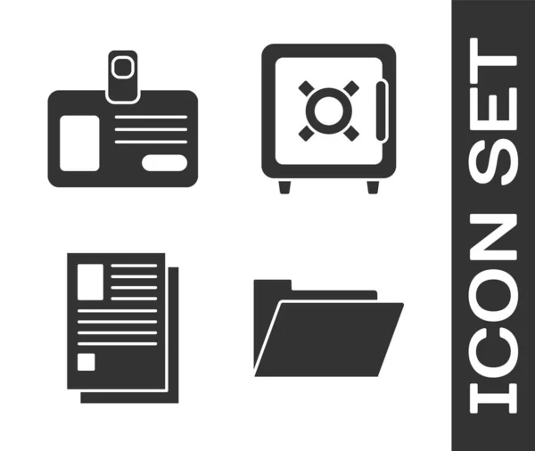 Imposta cartella Documento, badge Identificazione, Documento File e icona Sicura. Vettore — Vettoriale Stock