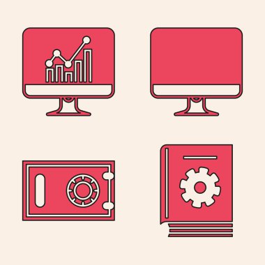 Kullanıcı el kitabını, grafik grafikli bilgisayar monitörünü, bilgisayar monitörünü ve güvenli simgeyi ayarla. Vektör