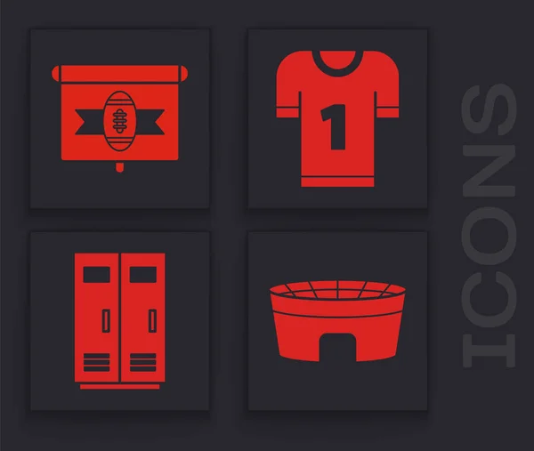 Set Football stadium, American football on tv program, American football jersey and Locker or changing room for football, basketball team or workers icon. Vector