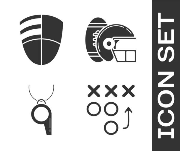Set Planungsstrategie Konzept, Fußball-Club-Logo Vorlage, Trillerpfeife und American Football Ball und Helm-Symbol. Vektor — Stockvektor