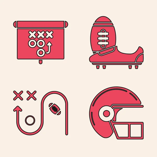 Set American football helmet, Planning strategy concept, Soccer or football shoes with spikes and Planning strategy icon. Вектор — стоковый вектор