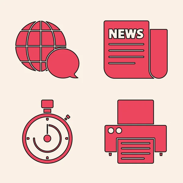 Set Printer, World map made from speech bubble, News and Briefcase icon. Vector — 스톡 벡터