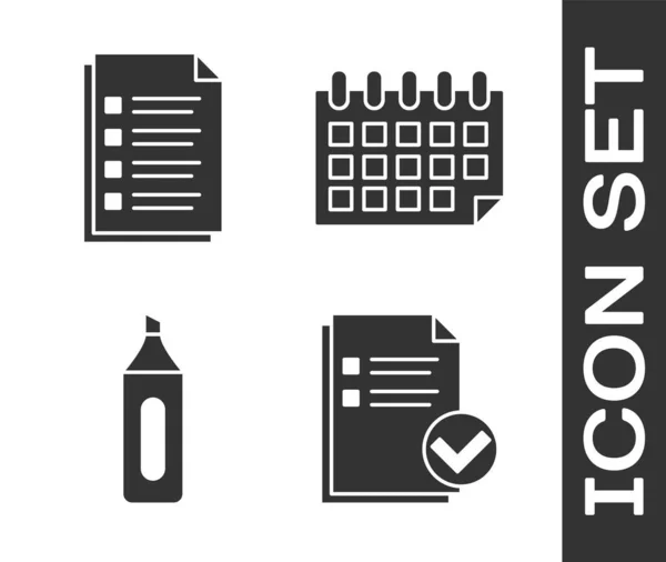 Stel Document en vinkje, Bestand document, Marker pen en Agenda pictogram. Vector — Stockvector