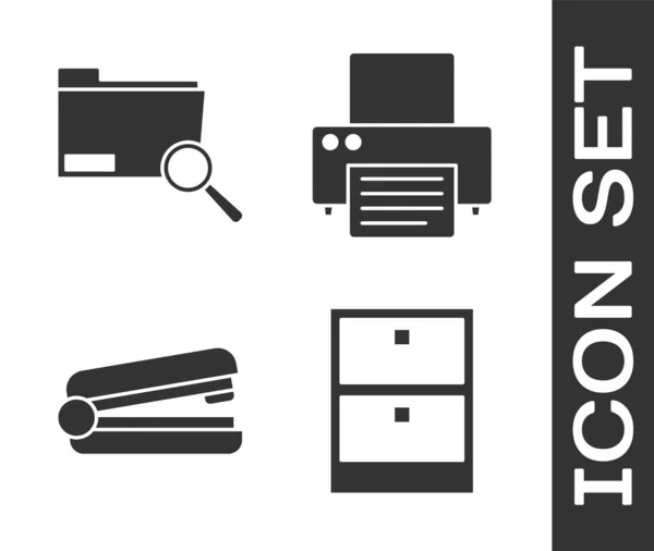 Set Archive papers lade, Search concept met map, Office nietmachine en Printer icoon. Vector — Stockvector