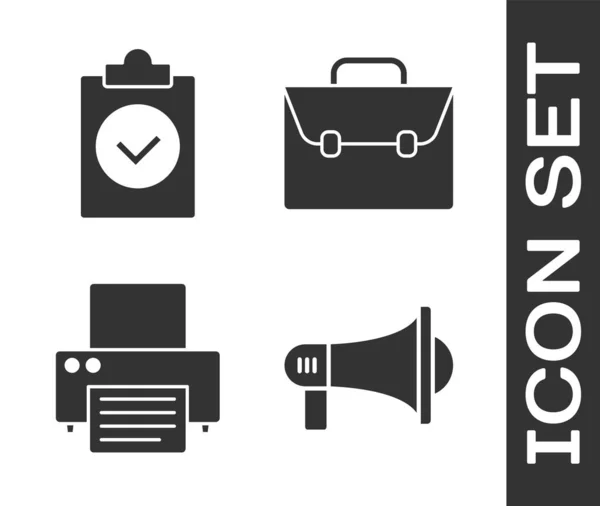 Set Megaphone, Completed task, Printer and Briefcase icon. Vector — 스톡 벡터