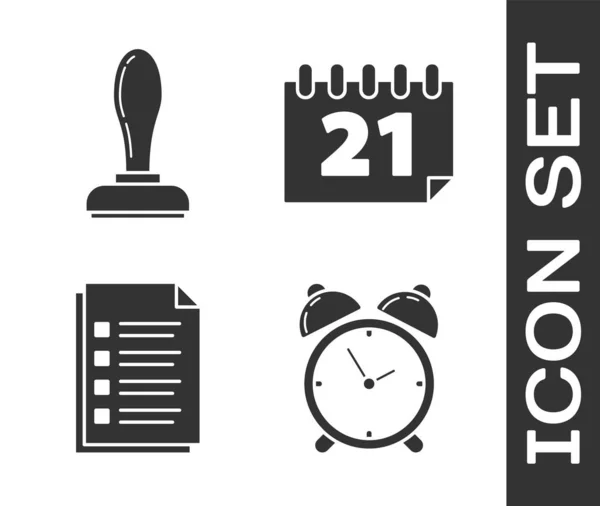 Set Alarm clock, Stamp, File document and Calendar icon. Vector — ストックベクタ