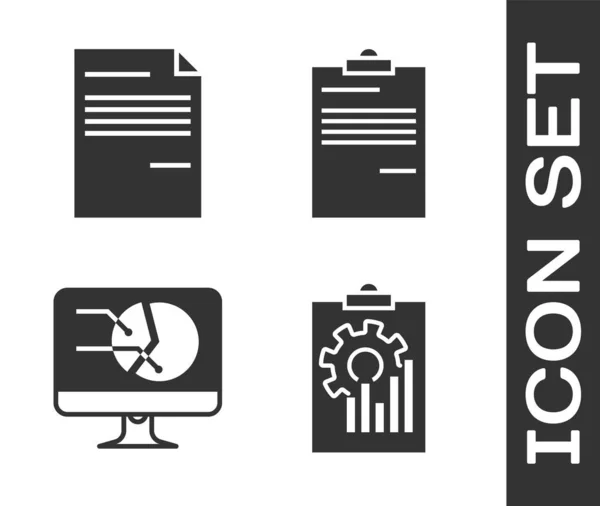 Set Clipboard with graph chart, Document, Computer monitor with graph chart and Document icon. Vector — 스톡 벡터