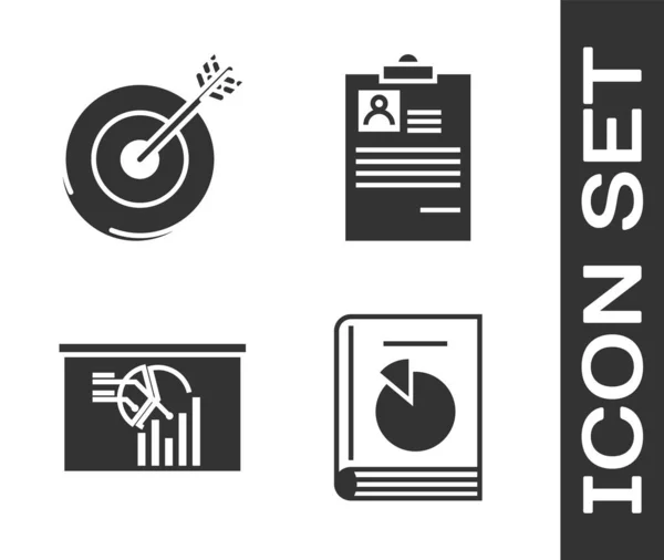 Benutzerhandbuch, Ziel, Tafel mit Diagrammdiagramm und Zwischenablage mit Lebenslauf-Symbol festlegen. Vektor — Stockvektor