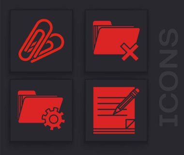 Boş defter ve kalemi silgi, ataç, klasör ve dizin ayarlarını dişli simgesi ile ayarla. Vektör