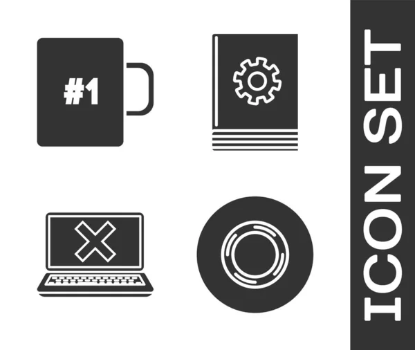 Set Scotch, Kaffeetasse, Laptop und Kreuzzeichen auf dem Bildschirm und Bedienungsanleitung Symbol. Vektor — Stockvektor