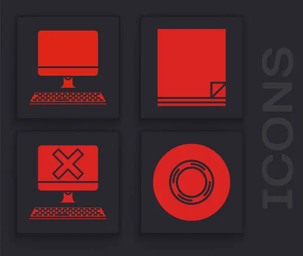 Set Scotch, Computer monitor met toetsenbord, File document en Computer met toetsenbord en x mark icoon. Vector — Stockvector