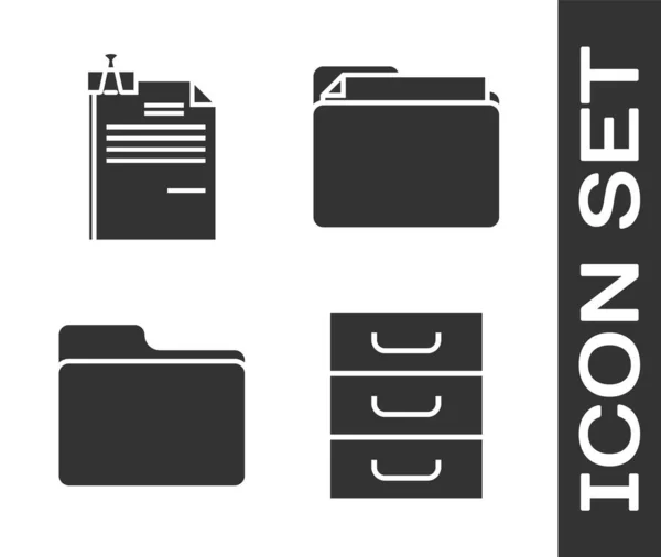 Set Drawer with documents, File document and binder clip, Document folder and Document folder icon. Vector — 스톡 벡터