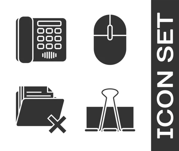 Binder clip, telefoon, map verwijderen en computermuis pictogram. Vector — Stockvector