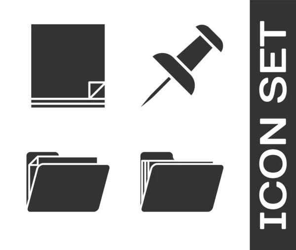 Dokumentordner, Dateidokument, Dokumentordner und Push-Pin-Symbol festlegen. Vektor — Stockvektor