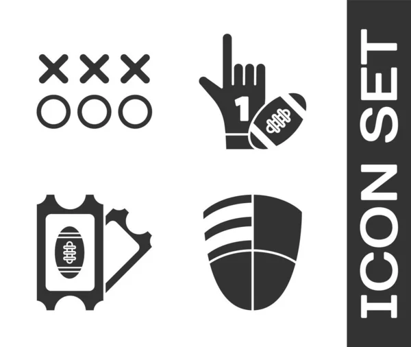 Set Voetbal club logo template, Planning strategie concept, American Football ticket en nummer 1 een fan handschoen met vinger opgeheven en amerikaanse voetbal bal pictogram. Vector — Stockvector