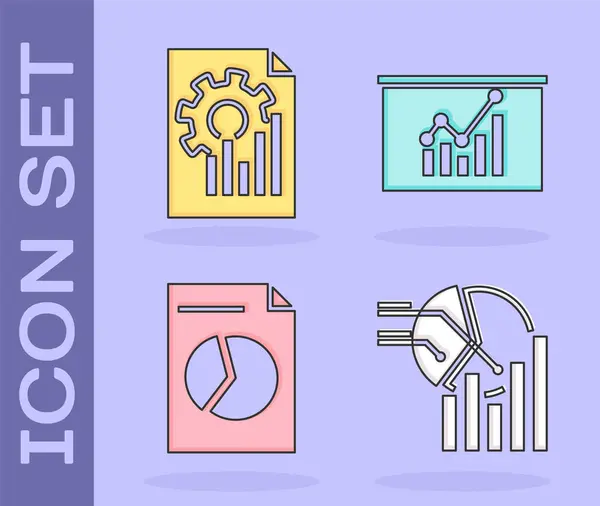 Инфографика диаграммы Set Pie, Документ с диаграммой, Документ с диаграммой и Доска с диаграммой значка. Вектор — стоковый вектор